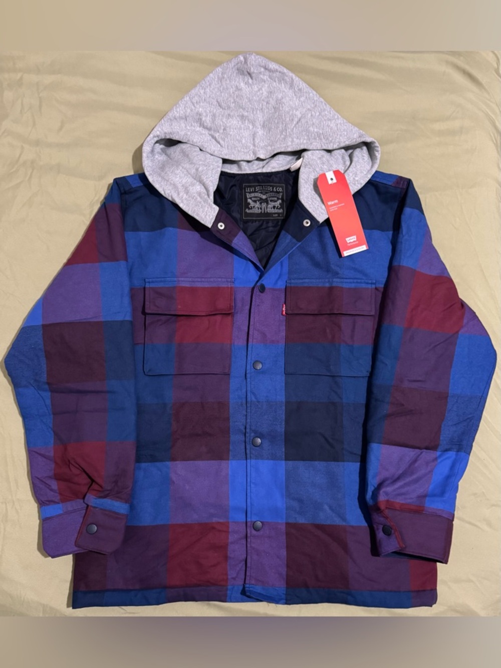 Levi's Plaid Hooded Jackson Worker Overshirt Men's Small (22.4 Inch PtP) NWT